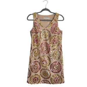 Trina Turk Pink and Gold Glitterati Sequin Mini Cocktail Dress Size 0 NWT